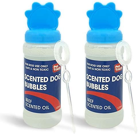 2 X 120 ml Blowing Bubbles for Dogs that contains SCENTED in BEEF and PEANUT BUTTER for Pet Interactive Play (BEEF, 2 X Pink (240 ml))