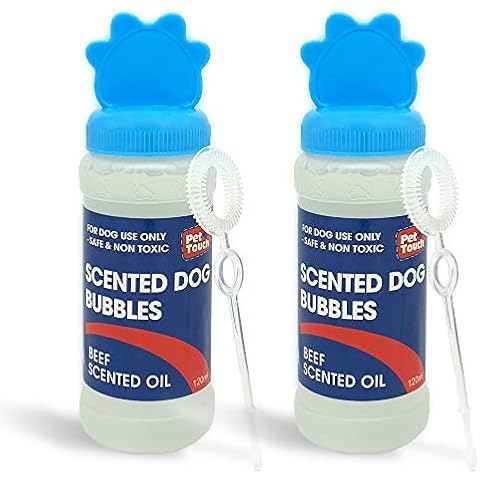 2 X 120 ml Blowing Bubbles for Dogs that contains SCENTED in BEEF and PEANUT BUTTER for Pet Interactive Play (BEEF, 2 X Blue (240 ml)) Cover