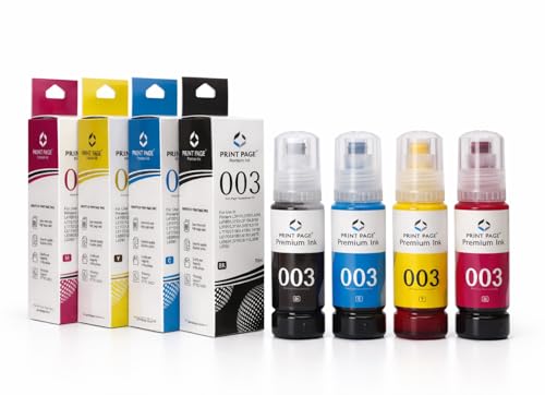 Image of 003 Premium Refill Ink Compatible for Printers L3110, L3150, L4260, L4160, L3152, L3115, L3100, L3101, L3116, L3151, L3156, L1110,L5190, L4150,L14150,L6170 (003-4 Color Combo) (70ml Each)