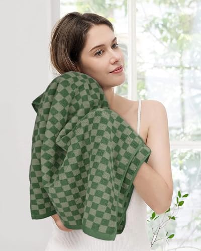 Jacquotha Luxury Bath Towels For Bathroom Green Checkered  thumb #3