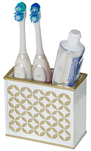 Creative Scents White Bathroom Accessories Set - Decorative 4 Piece Bathroom Accessory Set Includes: Soap Dispenser, Toothbrush Holder, Soap Dish And Tumbler, Gift Packaged (Diamond Lattice) #TOP3