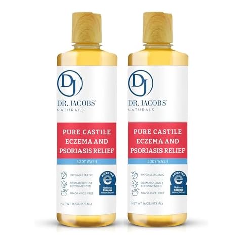 Dr. Jacobs Naturals Hypoallergenic Castile Soap, Dermatologist Tested Unscented Soap for Eczema & Psoriasis Relief - Sensitive Skin Body Wash Vegan & Gluten-Free Formula for All-Day Hydration 16oz-2PK Cover