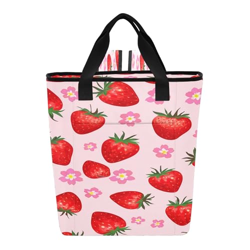 PYBUG Strawberry Reusable Insulated Backpack 36 Cans,Large Leakproof Portable Cooler Tote Organizer for Office Picnic Hiking Beach BBQ