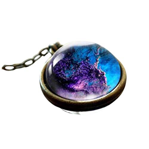 BEUU Clearance Eight Planets Necklace Pendent Double-Sided Glass Ball Universe Galaxy Solar System Guardian Stars Necklace for Women