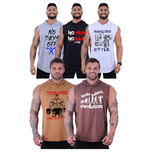 Kit 5 Regatas Machão Com Touca Longline Masculina MXD Conceito Cores Lisas Academia Treino Musculação Casual Camisetas (P, Opção 04)