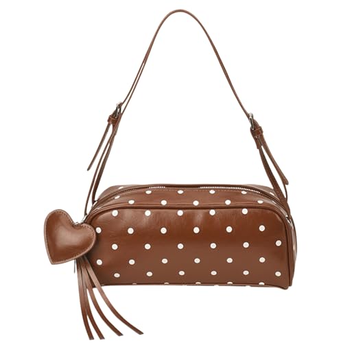 Sac à bandoulière en cuir PU à pois marron grand format pour femme