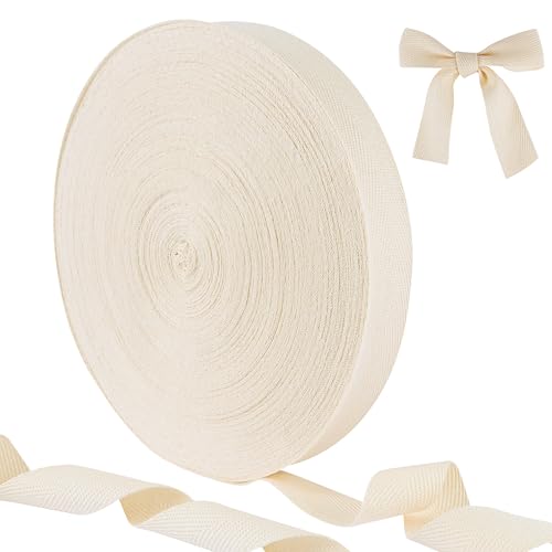 Sangle Couture Ruban De Biais 50m x 2,5 cm Coton à Chevrons En Sergé Naturel Pour DIY Craft Travaux Manuels Loisirs Créatifs (Blanc)