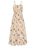 GRACE KARIN Summer Dresses for Women 2026 Vacation,Smocked Floral Maxi Dresses,Boho Beach Long Sundress Beige Flower XL