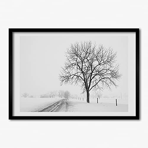 Cadre photo 70x50 cm avec affiche Arbre D'hiver Tulup en bois MDF