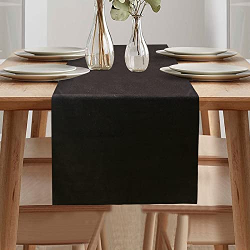 Samt Tischläufer, Tischläufer Modern, Abwaschbar Tischläufer, Tischläufer Leinenoptik für Esszimmer Party Urlaub Draußen Drinnen Dekoration (Schwarz, 40 x 180 cm) Cover
