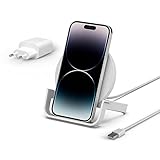 Belkin drahtloser BoostCharge Ladeständer, 10 W (Qi-zertifiziertes schnelles drahtloses Ladegerät für das iPhone oder Geräte von Herstellern wie Samsung und Google), Weiß