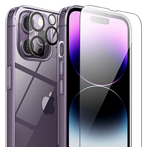 FlexGear Case for iPhone 14 Pro Max with 2X Tempered Glass Screen Protectors + 2X Camera Lens Protectors [Full Protection] - Crystal Clear