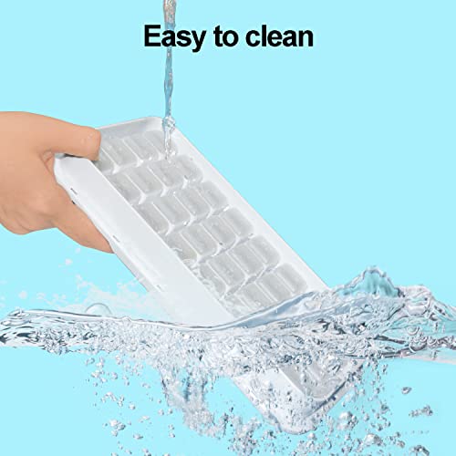 Foto von Eiswürfelbehälter mit Deckel und Behälter, 64 Stück Eiswürfel, einfaches Drücken, um das Eis zu lösen, Kühlen von Cocktail, Whiskey, Kaffee, 2 Schalen, 1 Eiskübel und Schaufel (blau)