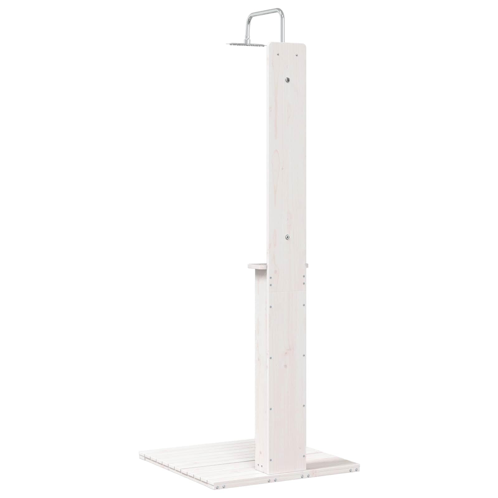 Doccia da esterno bianca in legno di pino massiccio, 75 x 76 x 217 cm, resistente alle intemperie, con struttura stabile, per giardino, piscina e benessere in estate