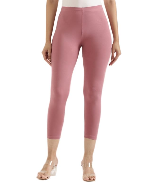 GO COLORS Soft Cotton Stretch Cropped Leggings for Women | Breathable, Mid Rise, Mauve