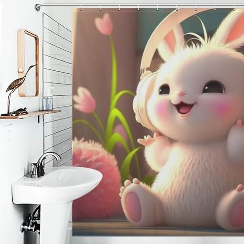 Rideau de douche anti éclaboussures lapin lavable en machine