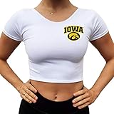 Lojobands Women's Tailgate Outfit College Fitted Cropped Tee Crop Top One Size Fits Most (Iowa...