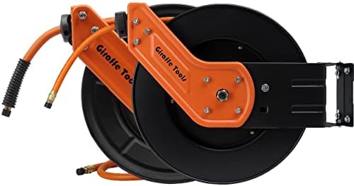 Giraffe Retractable Air Hose Reel 3/8" 25ft 2-Pack Bundle - 1 Swivel Bracket plus 1 Adjustable Guide Arm