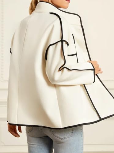 chouyatou Women's Winter Stand Collar Button Down Wool Coat Casual Loose Short Wool Jacket4