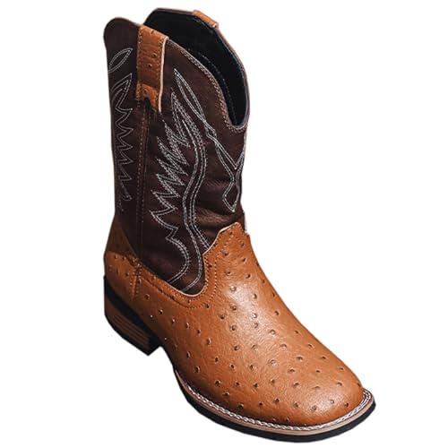 Men's Sport Wide Round Toe Cowboy Boots Classic Fashionable Embroidered Slip-Resistant Country Shoes