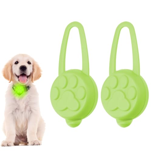 2 Dog Collar Light, LED Dog Tag Light Clip-on Silicone Waterproof Pet Safety Lights 3 Modes Light Up Dog Collars High Visibility Puppy Collar Harness Light for Night Walking Running Camping (Green)