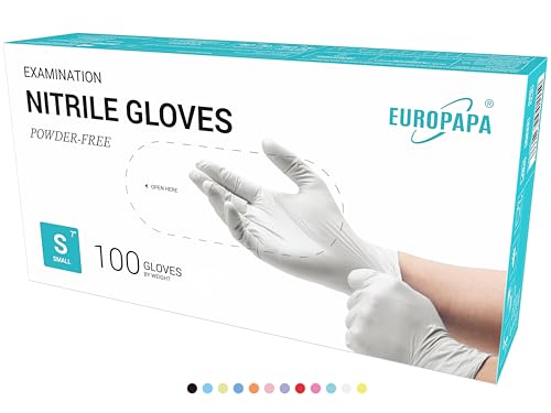 EUROPAPA® - 100 Guanti Monouso In Nitrile, Senza Lattice, Steril (S, Bianco)