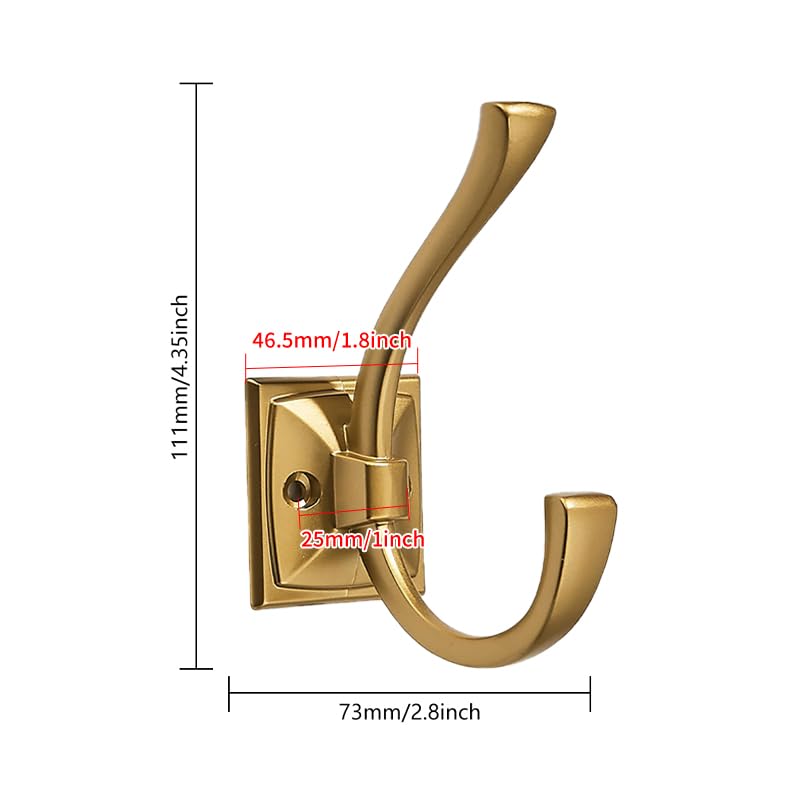 CABDM 5 Pack Decorative Heavy Duty Towel Hooks for Hanging Robe Double Modern Gold Coat Hooks Wall Mounted with Screws for Key, Towel, Bags, Cup, Hat