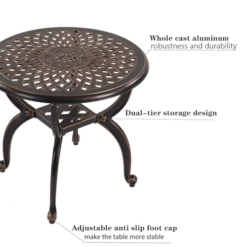 GXOUTAL Cast Aluminum Outdoor Side Table, All Weather Round Small Coffee Table for Patio,Park,Lawn,Yard (21" Bronze) by GXOUTAL - Used condition - Image 4