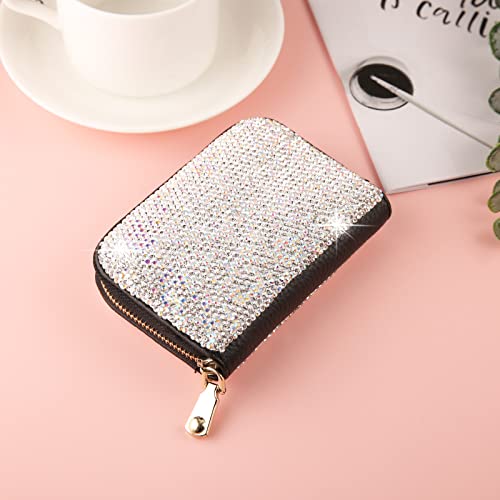 Asalways Rfid Rhinestone Credit Card Holder Multilayer Zipper Case Bling Crystal Slim Small Wallet For Women #TOP2