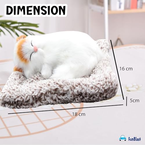 Image of FunBlast Cute Sleeping Cat Plush Toy with Meow Sound, Gift for Kids, Toy Accessories for Car Dashboard (White-2)
