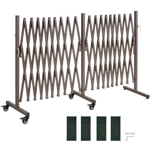 VEVOR Double Expandable Barricades, 20FT Expandable Safety Barrier, Flexible Mobile Barricade with Locking Casters, Portable Folding Security Gate Metal Traffic Fence for Patio Garden Stairway