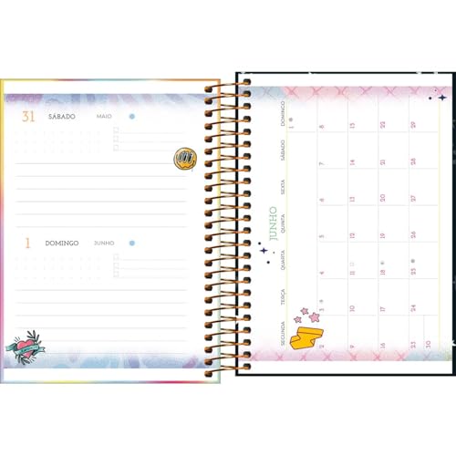 Tilibra - Agenda Espiral Diária 11,7 x 16,4 cm Capricho 2025 - Simbolos Capricho branco/rosa