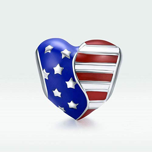 Usa Flag Charm 925 Sterling Silver Heart Charm Love Anniversary Charm For Pandora Charm Bracelet (A) #TOP1