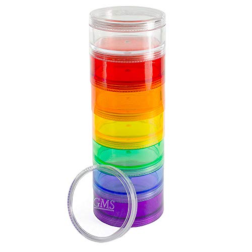 Gms 7 Stack-Able Pill Organizers With 2 Lids And 7 Day Adhesive Labels For Organizing Vitamins, Supplements, And Medications (Medium Rainbow, 7 3/4 Inches In Height 2 Inches In Diameter) #TOP3
