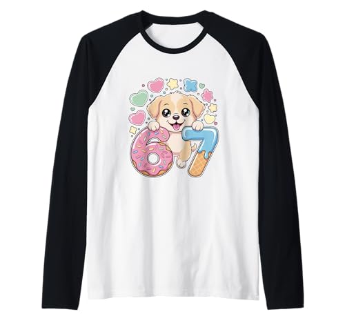 67 Dog Ice Cream Drip Cool Meme 67 Funny Six Seven Humor Raglan Baseball Tee