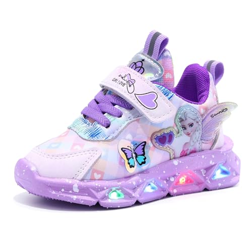 Kinderschuhe mädchen, ELSA Turnschuhe leuchtschuhe mit licht for kinder led blinken prinzessin schuhe Frühling und Herbst sportschuhe Geburtstag, Party, Weihnachten(Lila,25 EU)