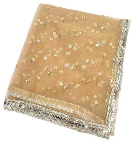 Image of Navti Creations Women's Lightweight Net Dupatta With Sequence Embroidery & Kiran Border (Length 2.25m)
