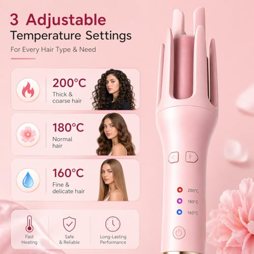 Image of Automatic Hair Curler | Effortless Hair Styling with Adjustable Temperature and Smooth Rotating Design for Perfect Curls on All Hair Types (PINK)