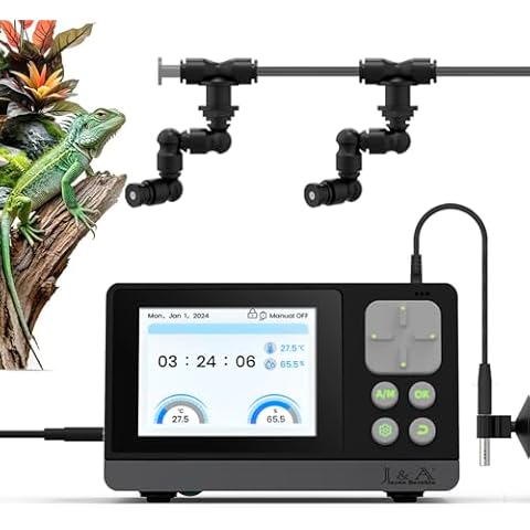 J&A Automatic Mister for Reptile Tank, Reptile Mister System with Programable Timer, Chameleon Mister with Adjustable Spray Nozzles, Black Cover