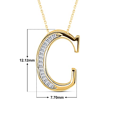 Poshadime Initial Charms Pendants Necklaces For Women - Baguette Cut Diamond C Alpahbet Letter Personalized Necklaces Jewelry Gift For Womens Girls 14K Yellow Gold (0.08 Carat, I2Clarity, I-J Color) #TOP3