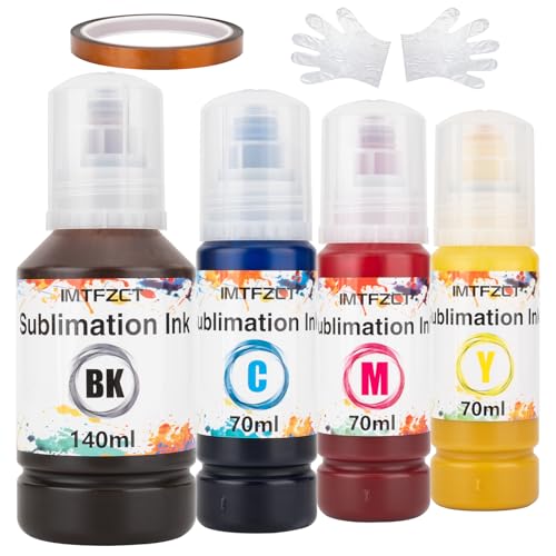 imtfzct Sublimation Ink Refilled Bottles with Heat Tape Compatible for ET-2800 ET2400 ET2720 ET2760 ET2750 ET4800 ET-2803 ET-2850 etc.High-Yield Inkjet Printers Heat Press Transfer on Mugs T-Shirts