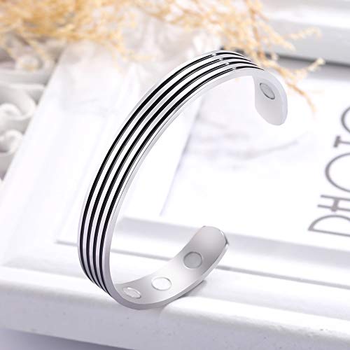 Lusso Stainless Steel Magnetic Therapy Energy Cuff Bangle Engraving Geometric Pattern Health Care Amulet Bracelets For Women Men #TOP4