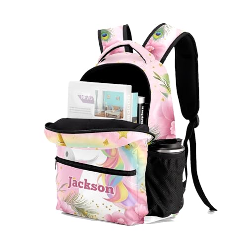 Unicorn Floral Backpack Shoulders Shopping Bag Travel Casual Daypack with Name Text3