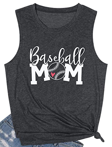 Baseball Mom Tank Tops Women Casual Sleeveless Tee Shirt Letter Print Summer Tops Dark Gray #TOP4