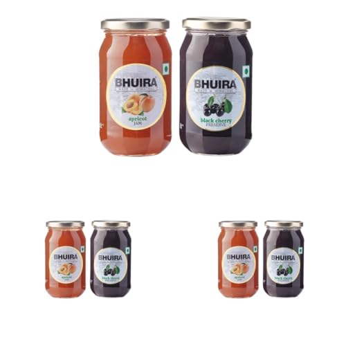 Image of Bhuira|All Natural Jam Black Cherry Preserve & Apricot -240g Each|No Added preservatives|No Artifical Color Added|Pack of 6