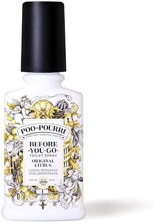 Poo-Pourri Before-You-Go Toilet Spray, Original Citrus, 4 Fl Oz, Up to 200 Uses, Bathroom Odor Deodorizer, Plant-Based with Essential Oils, for Home or Work, Lemon, Bergamot and Lemongrass Scent
