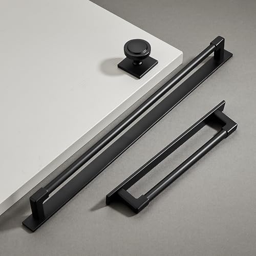 TUNNY 10 Pack Classic Solid Cabinet Handles with Metal Base Plate-6.3\"/160mm Screw Spacing Matte Black Furniture Hardware Handles for Bathroom Dresser Kitchen Cabinets Bedroom Cabinet Pulls - Thumbnail 6