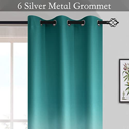 Image of SimpleHome Teal to Grey White Ombre Room Darkening Curtains 63 Inch | Curtains for Living Room,Light Blocking Thick Thermal Insulated Grommet Window Curtains Drapes for Bedroom, 2 Panels,52Wx63L