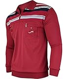 Soltice Herren Langarm Poloshirt mit Brusttasche, Polohemd Gestreift mit Kragen, Blousonshirt aus Baumwoll-Mix (M bis 3XL) (XL, [M4] Bordeaux)