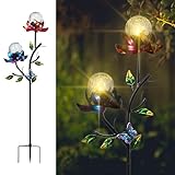 VCUTEKA Solar Garden Flowers with LED Light Crackle Glass Globe Solar Lights Outdoor Metal Stake Wind Spinner for Garden Decoration, Patio Decor, Yard Decor and Gift for Mother